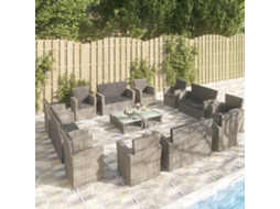 Vidaxl 16 Pcs Conjunto Lounge De Jardim C/ Almofadões Vime Pe Cinzento