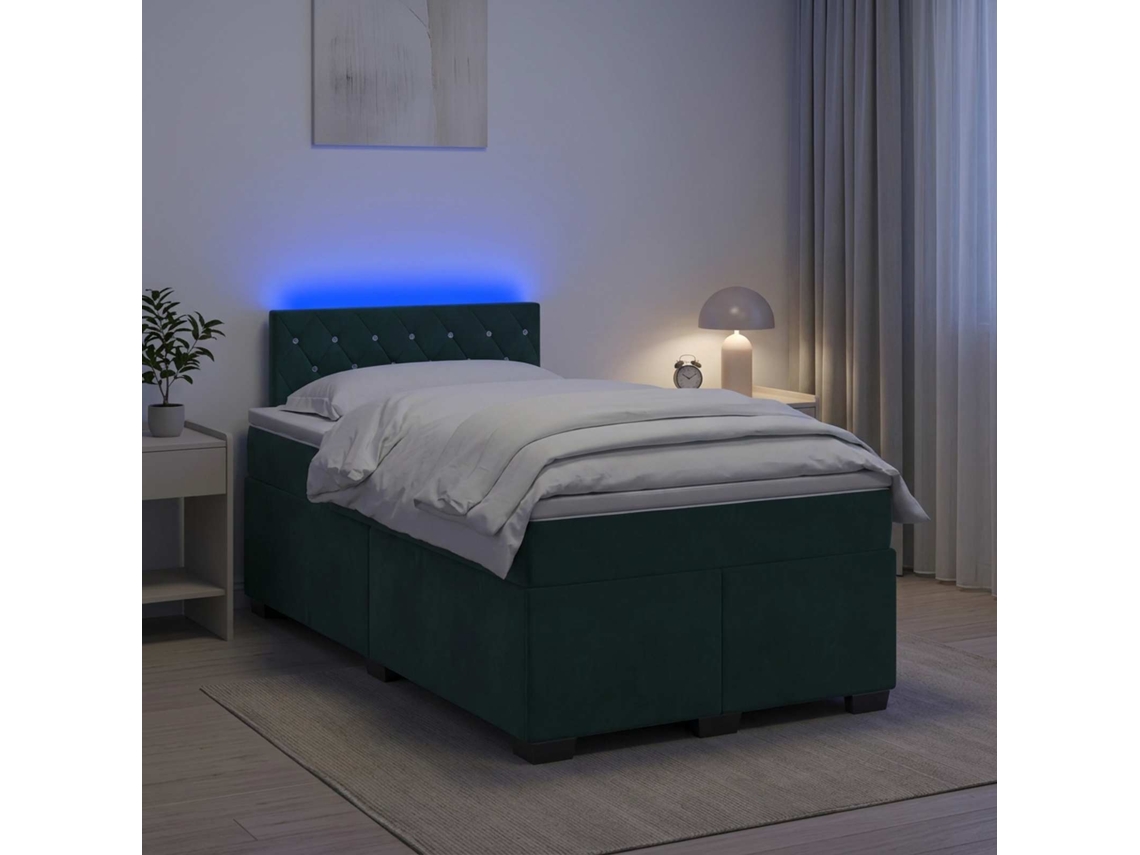 Vidaxl Cama Box Spring Com Colchão E Led Verde-escuro 120 X 190 Cm