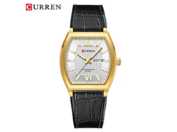 Relógio Masculino Elegante, À Prova D'água, com Movimento de Quartzo e Calendário. MDUG (pulseira Preta, Caixa Dourada, Mostrador Branco)