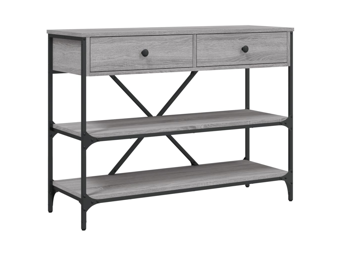 Mesa Consola com Gavetas e Prateleiras Derivados de Madeira Cinzento Sonoma MAISON EXCLUSIVE