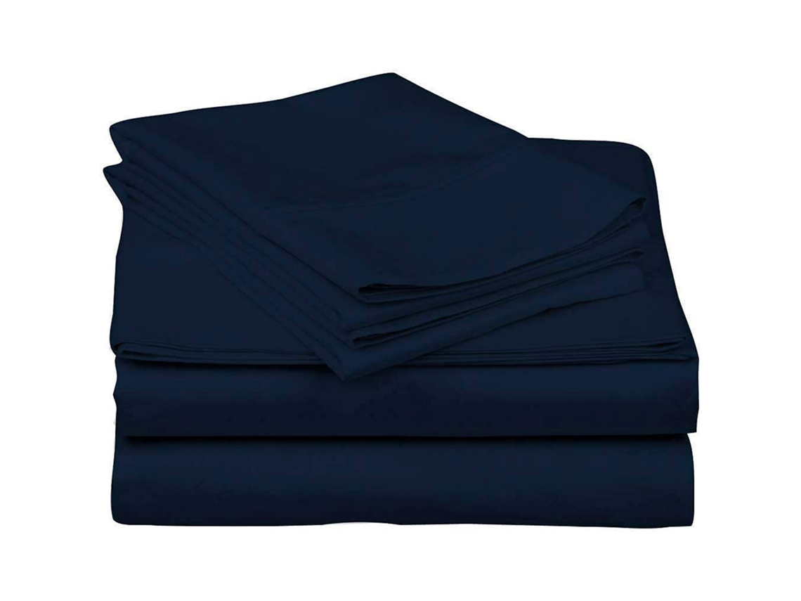 Lençóis Ajustáveis King Size 4 Peças 100 Algodão Egípcio 800 Fios Bolso Profundo 15 Polegadas Navy Azul