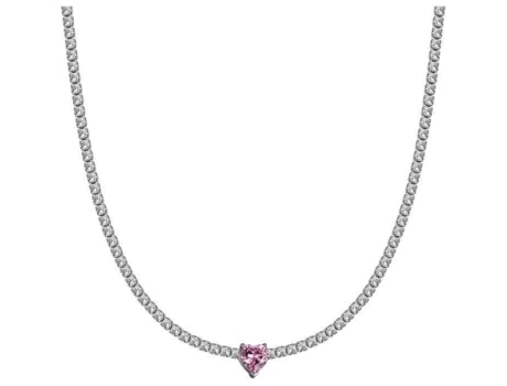Collar Luca Barra Ck1704 Aço Hipoalergênico Cristal Branco Coração Em Cristal Rosa