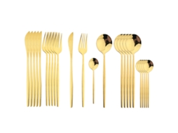 Conjunto de Talheres de Aço Inoxidável com 24 Peças, Incluindo Faca, Colher e Garfo. MDUG (dourado)