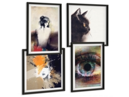 Composição De Quadros Paisagens Abstratas Azuis Espelharte (4 Peças)