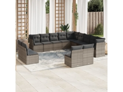 Vidaxl 13 Pcs Conjunto Sofás P/ Jardim C/ Almofadões Vime Pe Cinzento