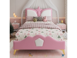 Cama Solteiro Rosa+branco 90x200cm Estofada, Cabeceira Coroa, Anticolisão, Pu. -op