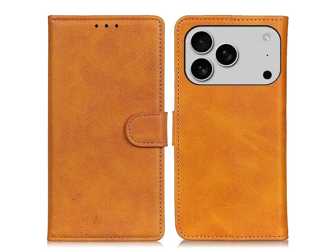 Capa Carteira Para Iphone 17 Pro Max Com Textura De Couro Bovino - Marrom