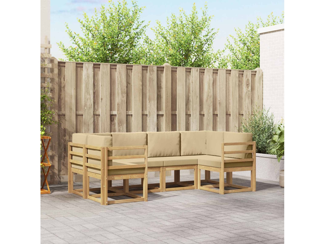 Vidaxl Conjunto De Sofás Para Exterior 6 Unid. Branco E Bege