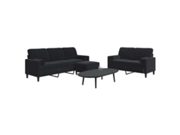 Vidaxl 3 Pcs Conjunto De Sofás Com Almofadões E Rolos Veludo Preto