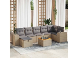 Vidaxl 8 Pcs Conjunto De Sofás P/ Jardim Com Almofadões Vime Pe Bege