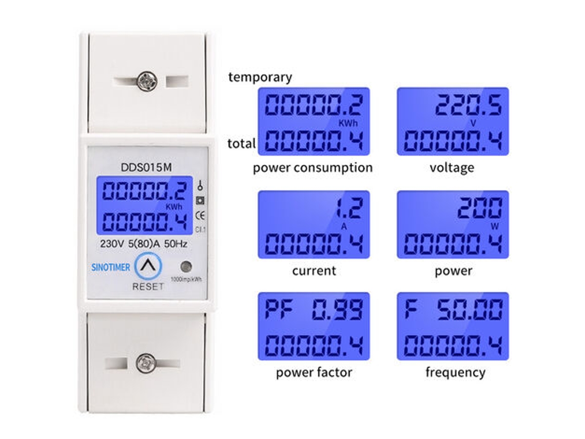 Medidor De Energia, Medidor De Eletricidade, Medidor De Watt Hora Com Display Digital Dds015m. A Energia Monofásica Pode Ser Reiniciada. Brilvibera