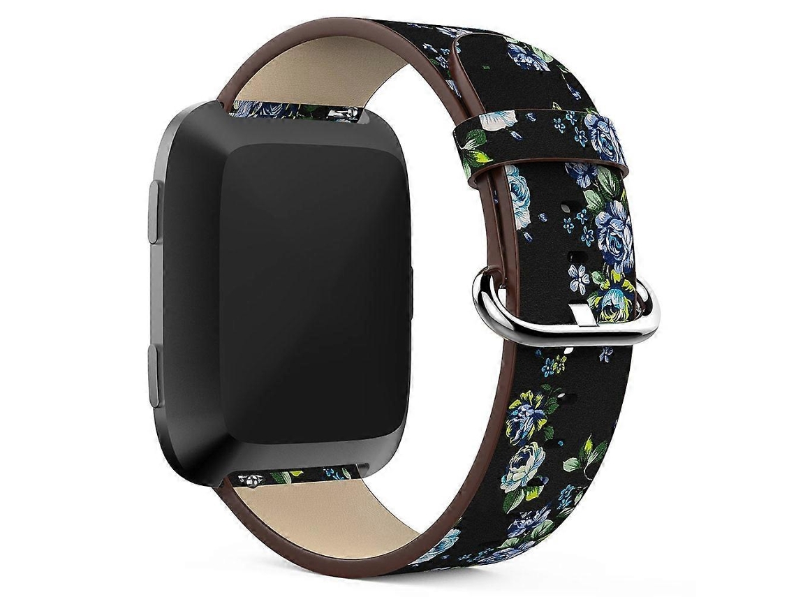 Pulseira De Couro Genuíno Com Estampa Peônia, Compatível Fitbit Versa, Comprimento Ajustável 122 Mm E 83