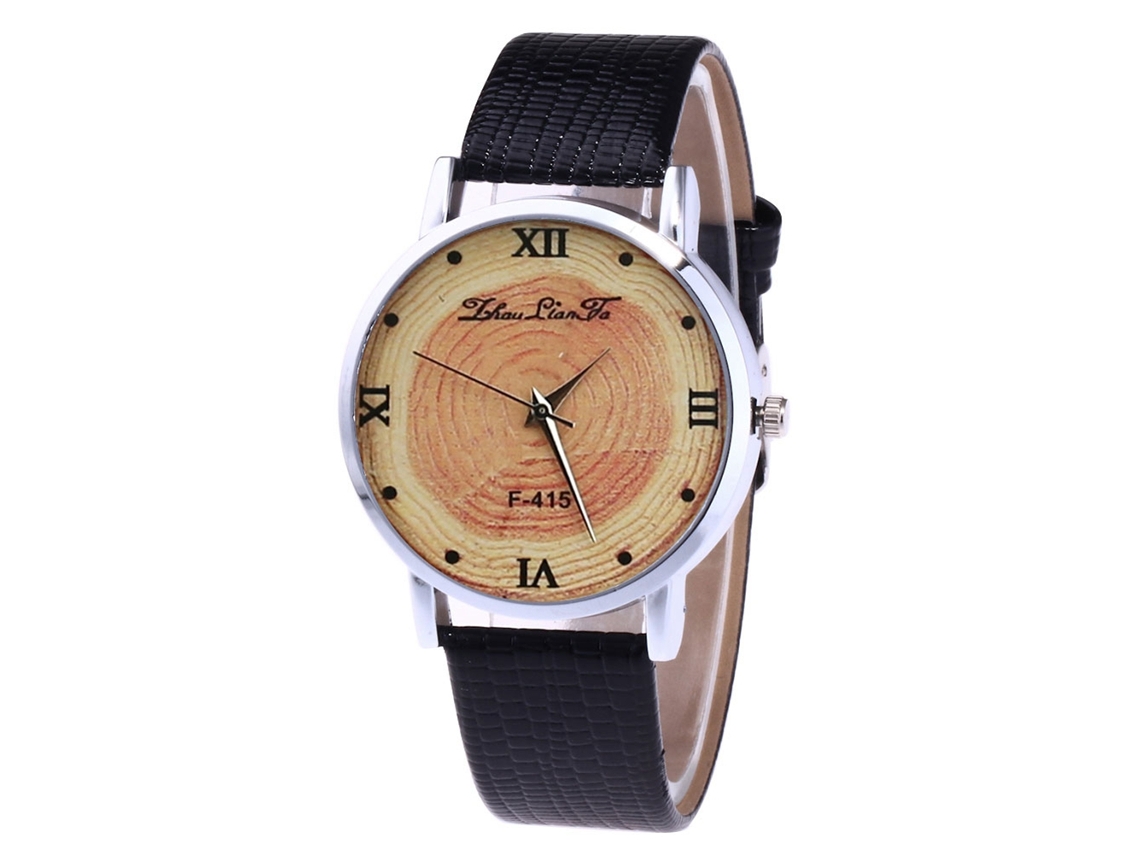Reloj De Cuarzo Unisex Con Correa De Cuero Pu Zhoulianfa Dial Anual Negro