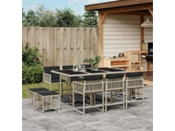 Vidaxl 11 Pcs Conjunto Jantar P/ Jardim C/ Almofadões Vime Pe Cinzento