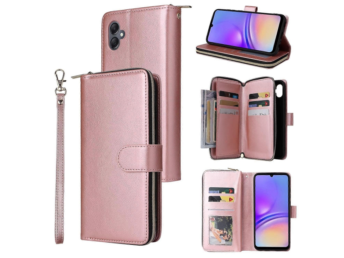 Capa Para Samsung Galaxy A05 4g Com Compartimentos Para Cartão, Zíper E Acabamento Em Couro Pu, Multicolorida