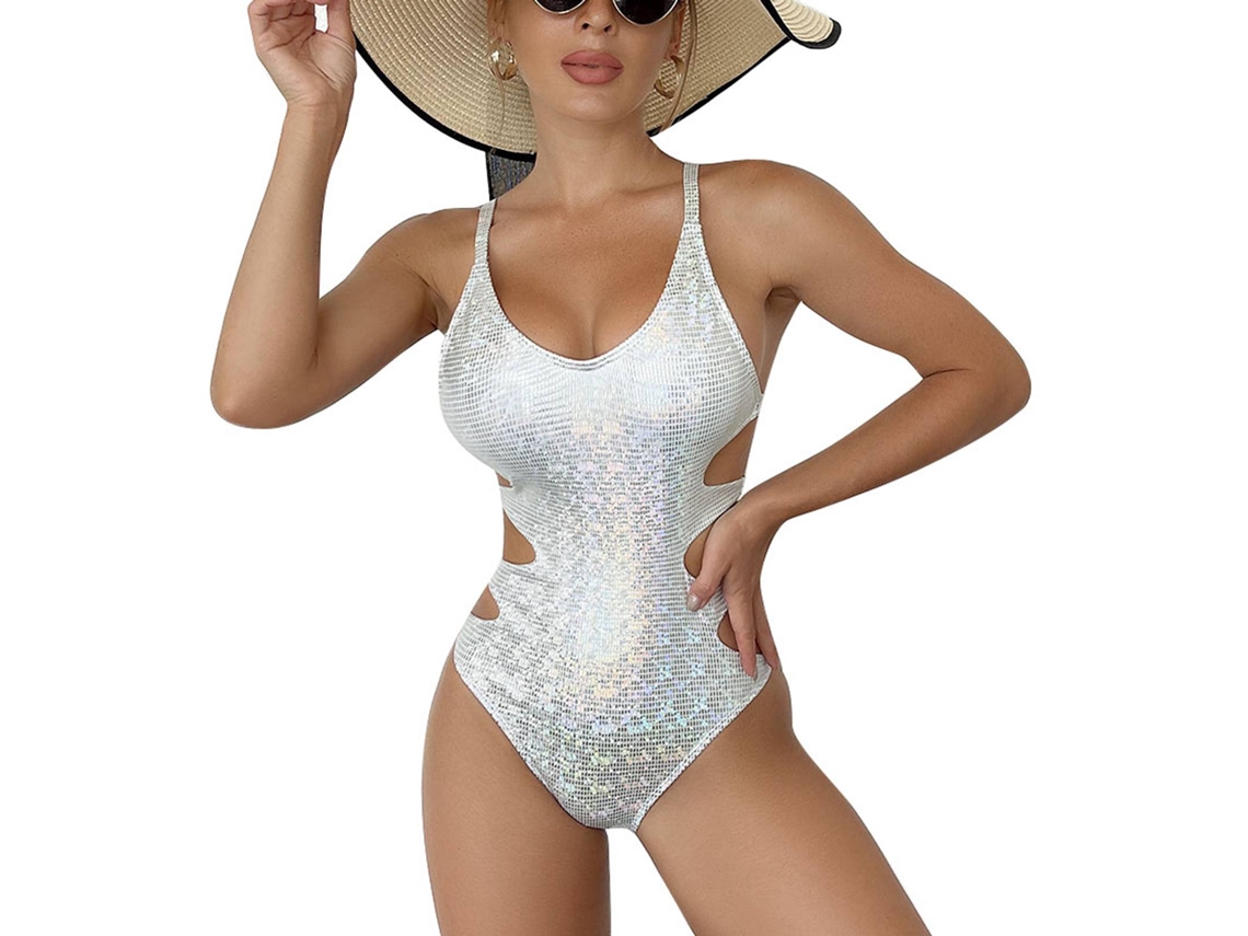 Trajes de Banho One Piece Branco com Tirantes Ajustáveis Tamanho L