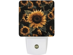 Tomada Luz Noturna Led com Design Girassol E Folhas Marrons, Sensor Crepuscular, Tomada de Parede, Luz Noturna