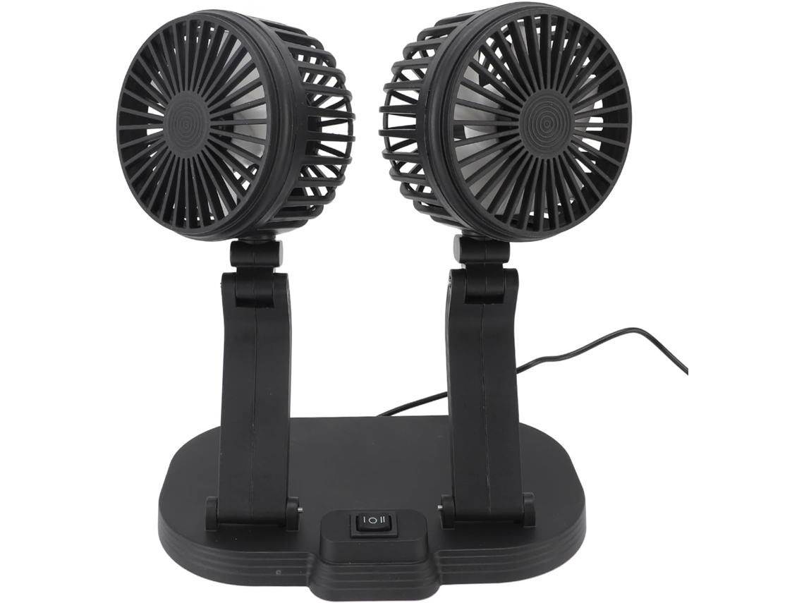 Ventilador Veicular Marhynchus De 10w Com Motor Duplo, Velocidades Ajustáveis, Silencioso, Usb E Com Duas Cabeças Preto