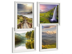 Composição De Quadros Paisagens De Montanha, Cachoeira Moldura Branca Fotos Para O Escritório Espelharte (conjunto De 4 Imagens)