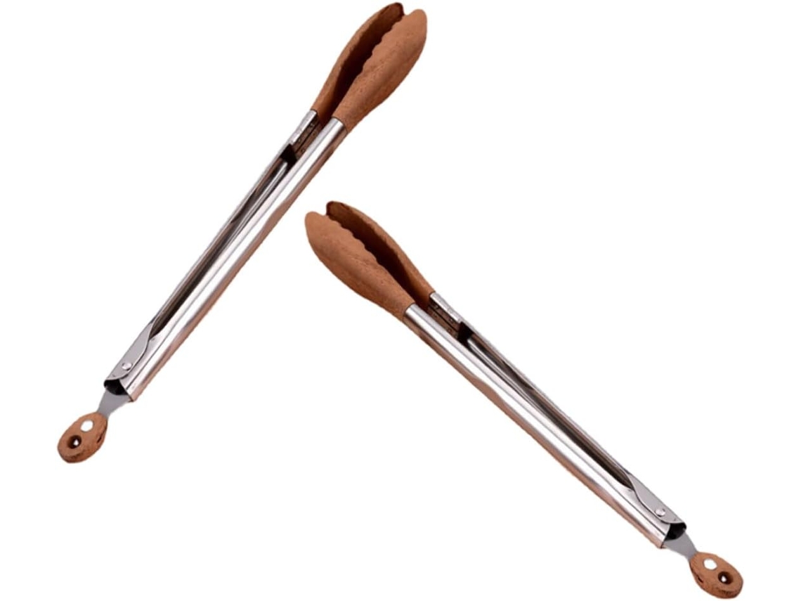 Pinça Para Alimentos Magiclulu, 2 Peças, Em Aço Inoxidável Com Pontas De Madeira Nogueira, Ideal Para Churrasco, Servir