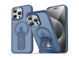Suporte Casa Para Iphone 15 Pro Max Pele Sintética Anti-choque Magnética Azul