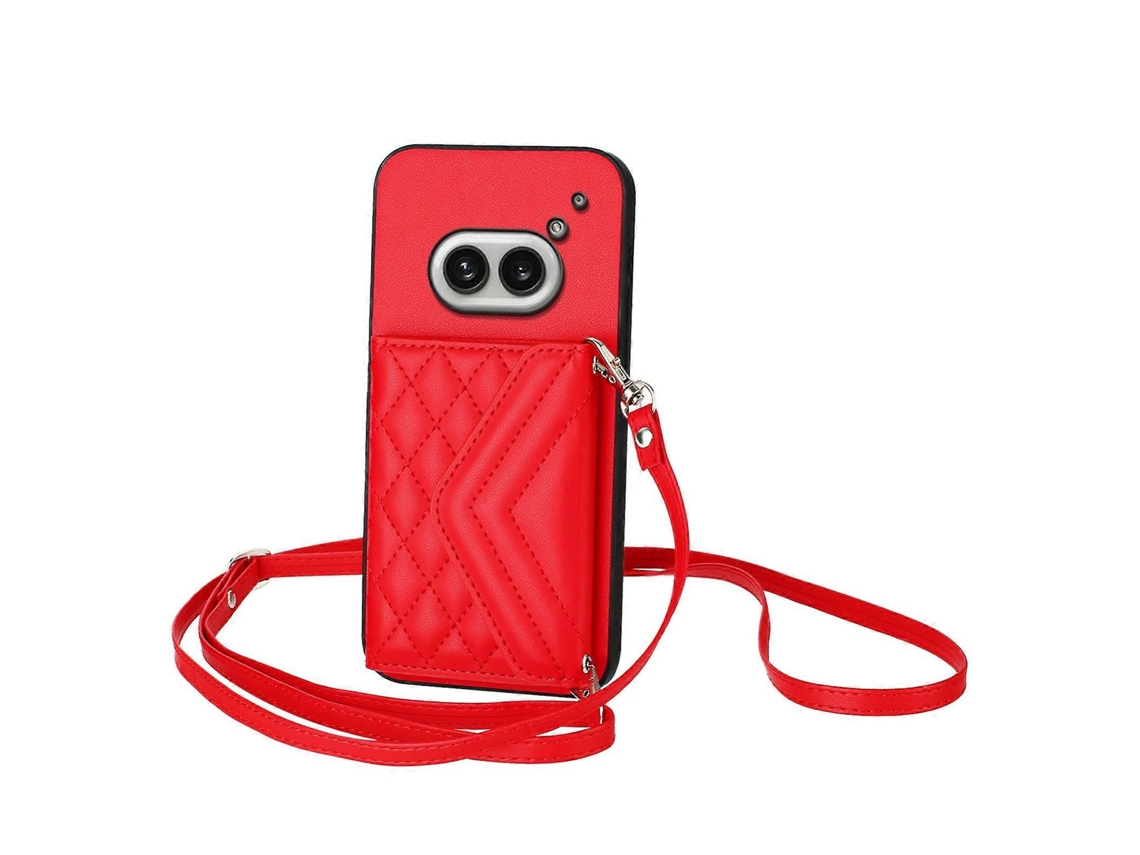 Bolsa Para Celular Com Textura Rômbica, Proteção Rfid E Cordão Longo Para Nothing Phone 2a