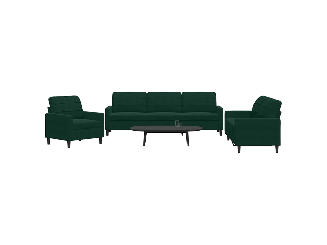 Vidaxl 3 Pcs Conjunto De Sofás Com Almofadões Veludo Verde-escuro