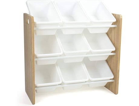 Childrens Shelf, Toy Organiser Shelf With 9 Storage Boxes, Natural/white Humble Crew
