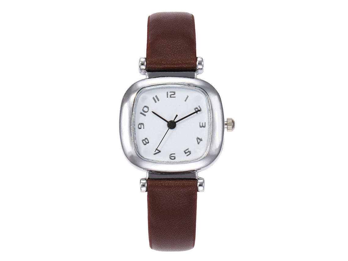 Relógio Feminino de Pulso Vansvar com Pulseira Pu Quadrado Números Árabes Marrom