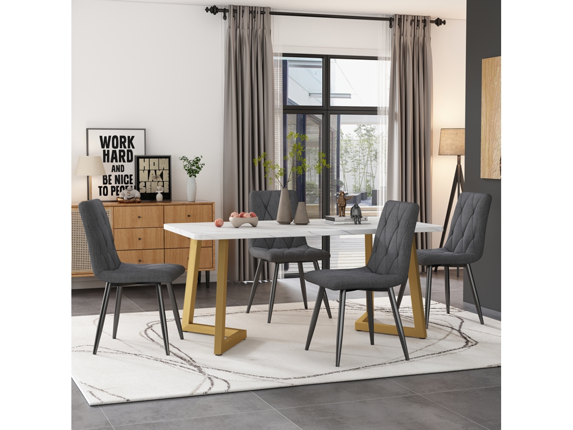 Conjunto Sala de Jantar 117x68cm Mesa Retangular Moderna com 4 Cadeiras Cinza NOVELA