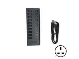 Usb3.0 Hub Estação De Docking Com 10 Portas, Interruptor Independente, Transmissão Rápida, Uk, Preto