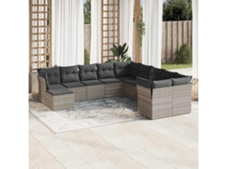 Vidaxl 11 Pcs Conjunto Sofás De Jardim C/ Almofadões Vime Pe Cinzento