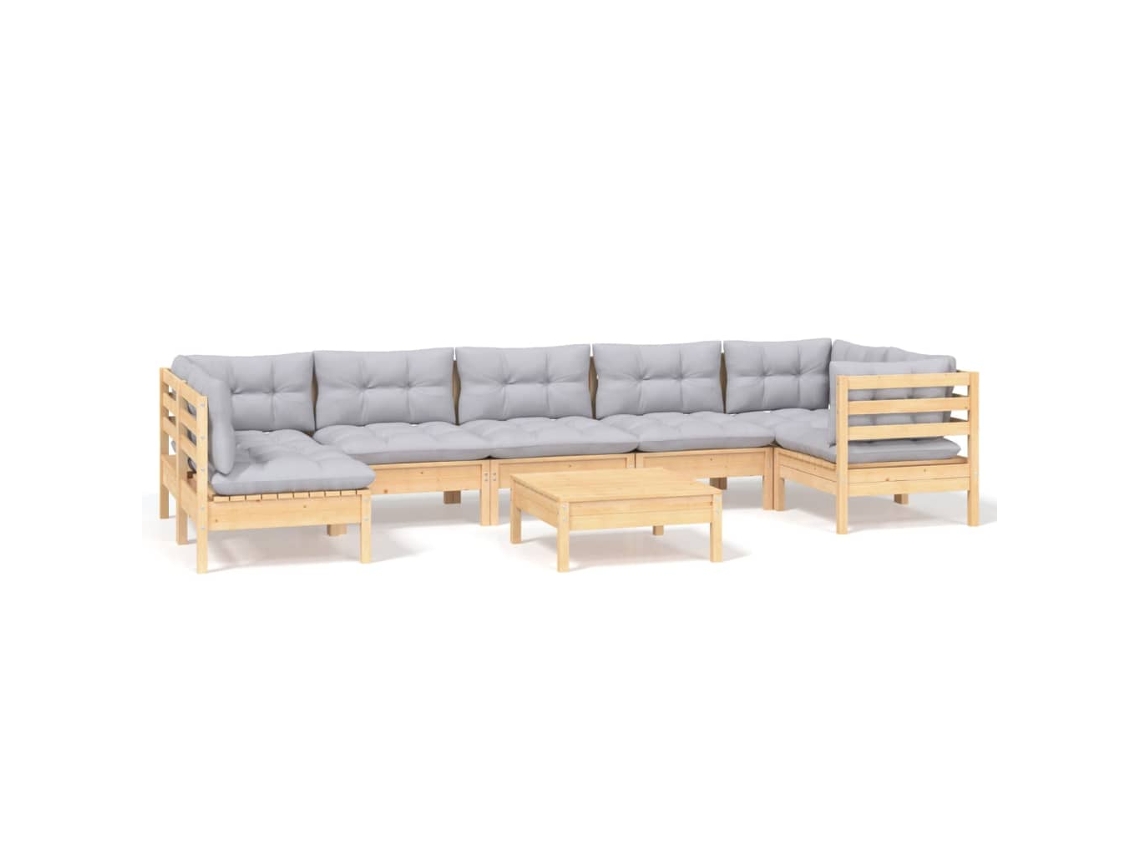 Conjunto de 8 Lounge de Jardim com Almofadões Cinza Pinho MAISON EXCLUSIVE