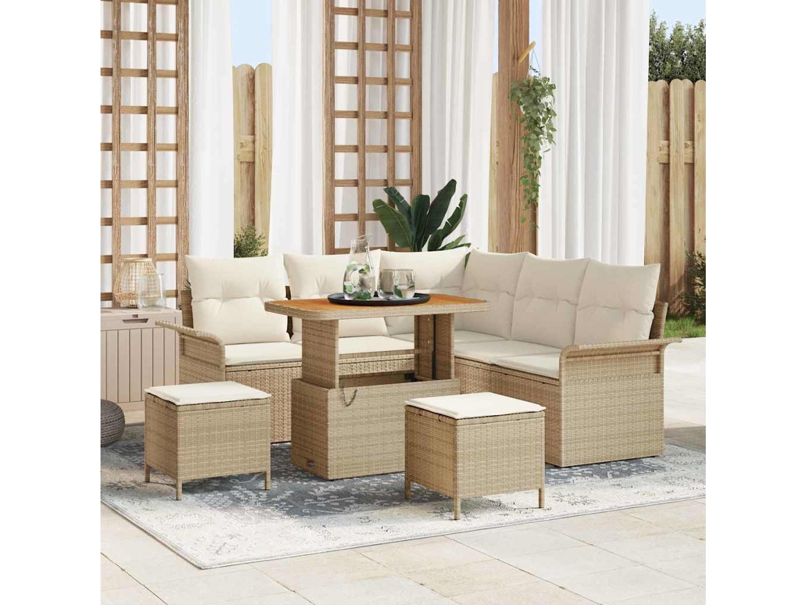 Vidaxl Conjunto De Sofá De Jardim 8 Unid. Bege Vime Pe