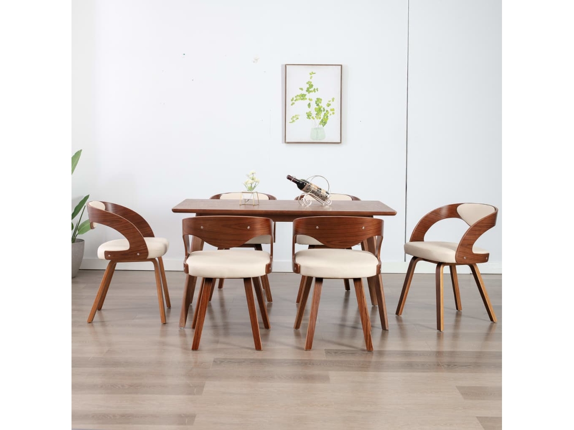 Vidaxl Cadeiras Jantar 6 Pcs Madeira Curvada E Couro Artificial Creme