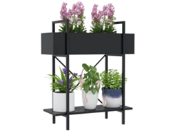 Suporte De Plantas 2 Níveis Metálico, Com Furos De Drenagem, Resistente, Interior E Exterior, Preto