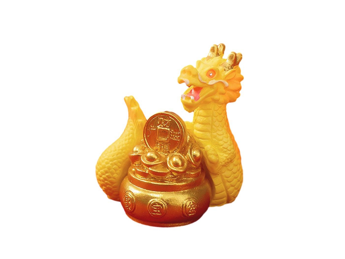 Decoração de Ano Novo com Dragão, Figura de Ouro do Zodíaco Chinês com Ingote Dourado LAXISCREED