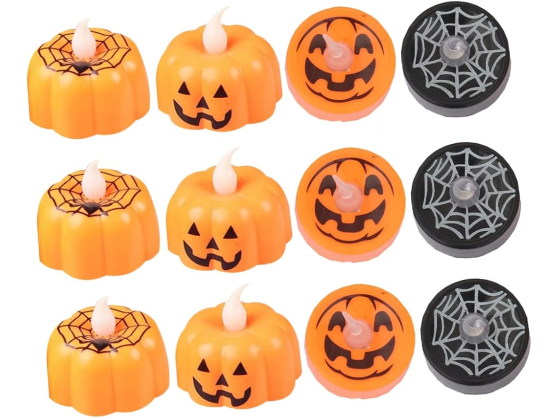 Decoração De Halloween 12 Lâmpadas De Abóbora Led Decorativas Com Velas Sem Risco De Incêndio Decoração De Halloween 12 Lâmpadas De Gokoco