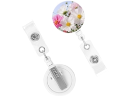 Porta Crachá Retrátil Resistente, Com Carretéis Crachá Estampa Floral Rosa E Branca, Chaveiros Reforçados E Porta