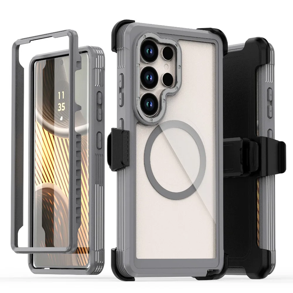 (cinza, Galaxy S25 Ultra) Capa Protetora Magnética À Prova De Choque, Compatível Com Samsung, Com Clipe.