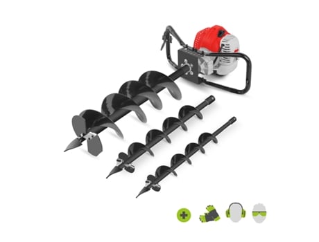 Berbequim de Terra Motor a Gasolina de 2 Tempos 75Cc 5,2Cv com 3 Bits de Aço 100/150/200Mm Profundidade Máxima 80Cm GREENCUT Gd750X-3S
