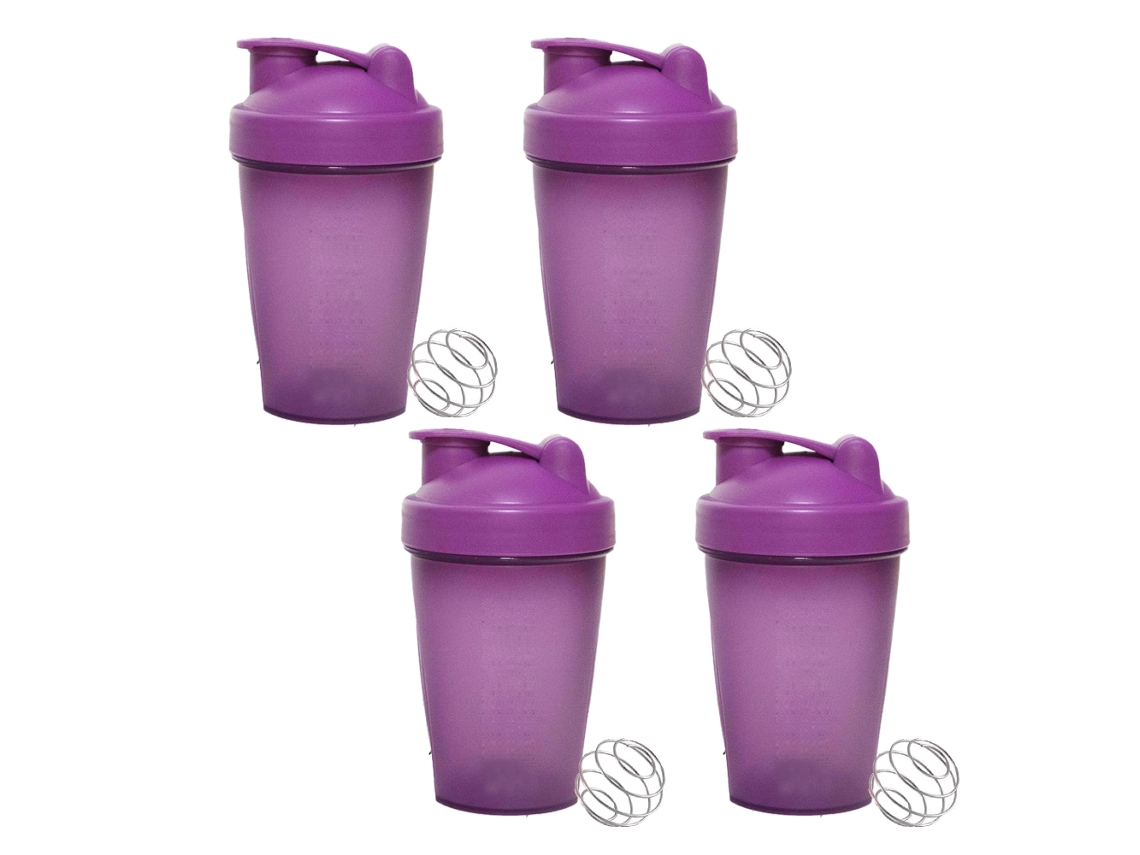 Ferramenta 4Pcs Protein Powder Shaker Cup Milkshake Plastic Cup-Roxo Pacote com 4 Garrafa de 20 Onças Bolas Batedor Arame Incl UISAVE