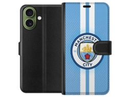 Capa Carteira Compatível Com Apple Iphone 17. Escudo De Futebol Azul Claro Com Navio E Rosa Sobre Fundo Listrado. Design Elegante De Clube Com Estilo
