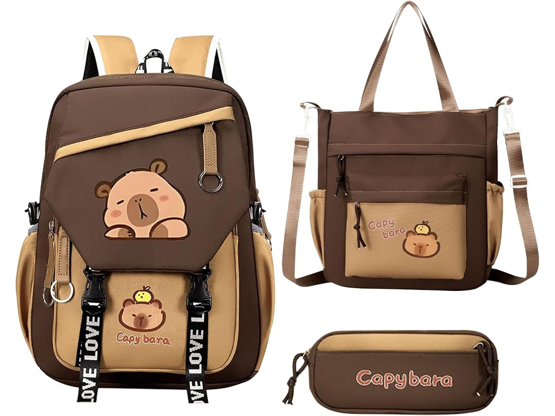 Mochila Capivara Conjunto de Artigos Escolares Fofos Imperme Vel Desenho Animado para Viagens Di Rias Estudantes VAYOTOY
