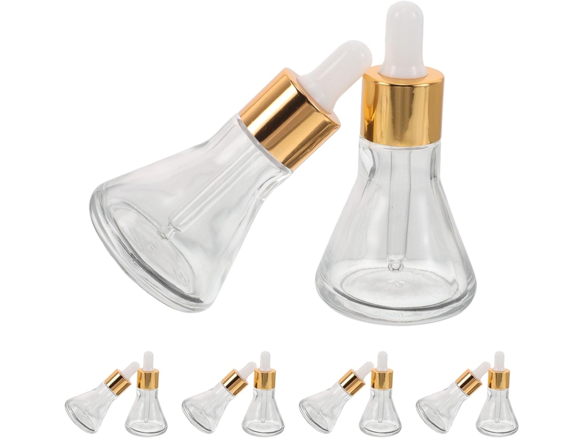 Conjunto De 10 Mini Frascos Conta-gotas De Vidro Transparente De 30 Ml Com Base Cônica Espessa