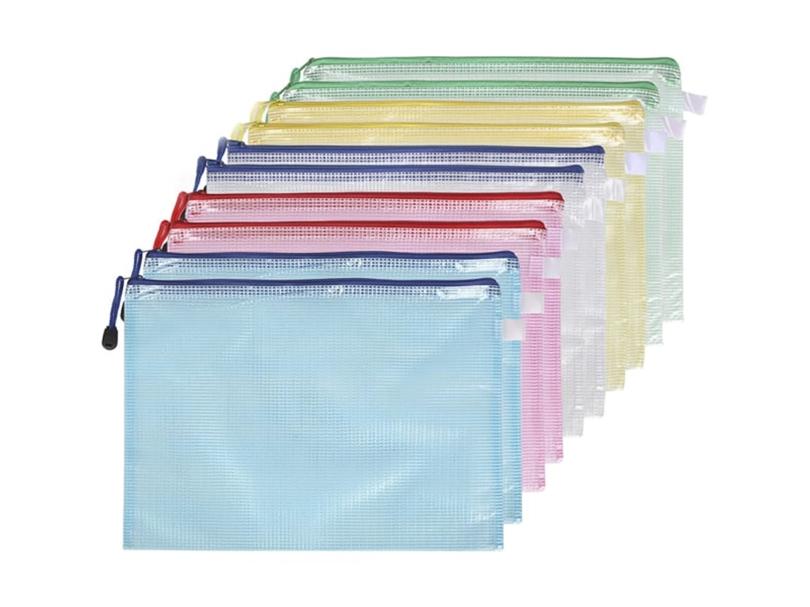 Conjunto de 10 Pastas Plásticas A5 com Zíper, em Tela, para Documentos, Ideal para Armazenamento e Uso Escolar BRILVIBERA
