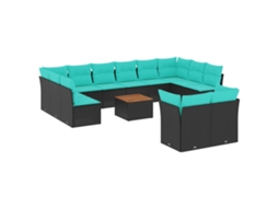 Maison Exclusive - 13 Pcs Conjunto De Sofás De Jardim Com Almofadões Vime Pe Preto