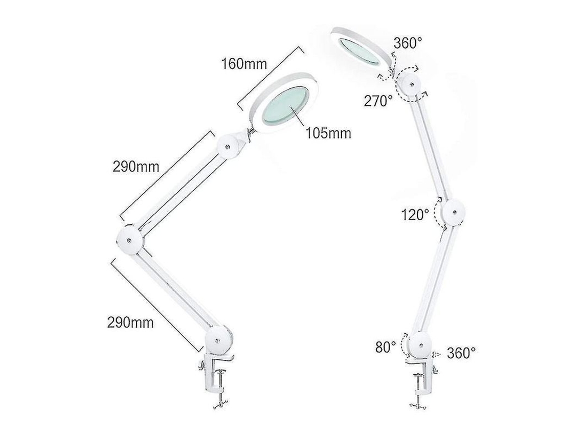 Lâmpada De Lupa Led Ajustável 5 Dioptrias Com Luz, 3 Modos De Cor E Regulável, Clip Estável