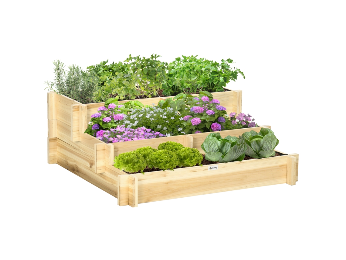 Canteiro Elevado com Drenagem, Madeira, 93x93x35 cm, Natural | S/MARCA
