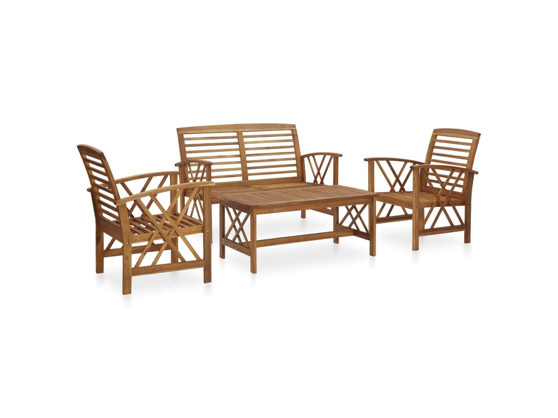 Conjunto Lounge 4 Peças Jardim Madeira De Acácia Maciça Dkd Home Decor
